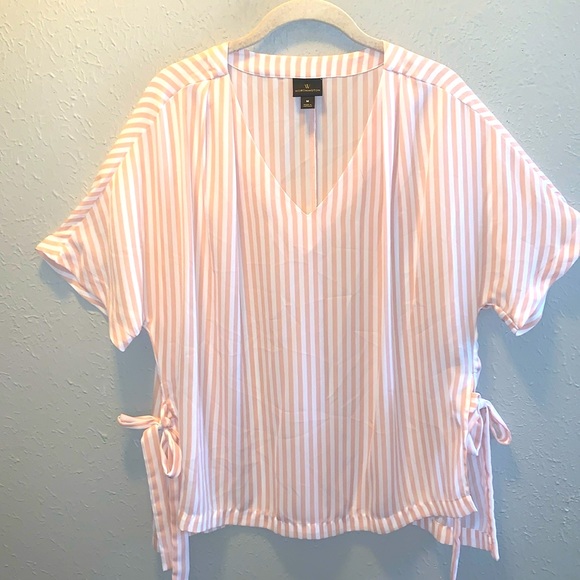 Worthington Summer Pink Stripe Top Blouse Ties on sides Women’s Sz Medium - Picture 1 of 8